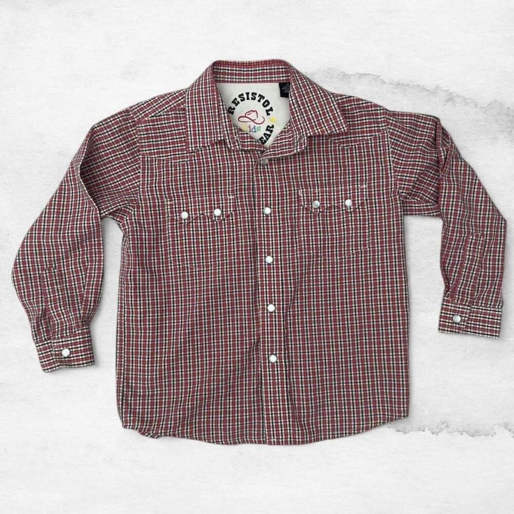 Resistol Kids Rodeo Gear Plaid Western Snap Button Up Shirt Size S (5/6)